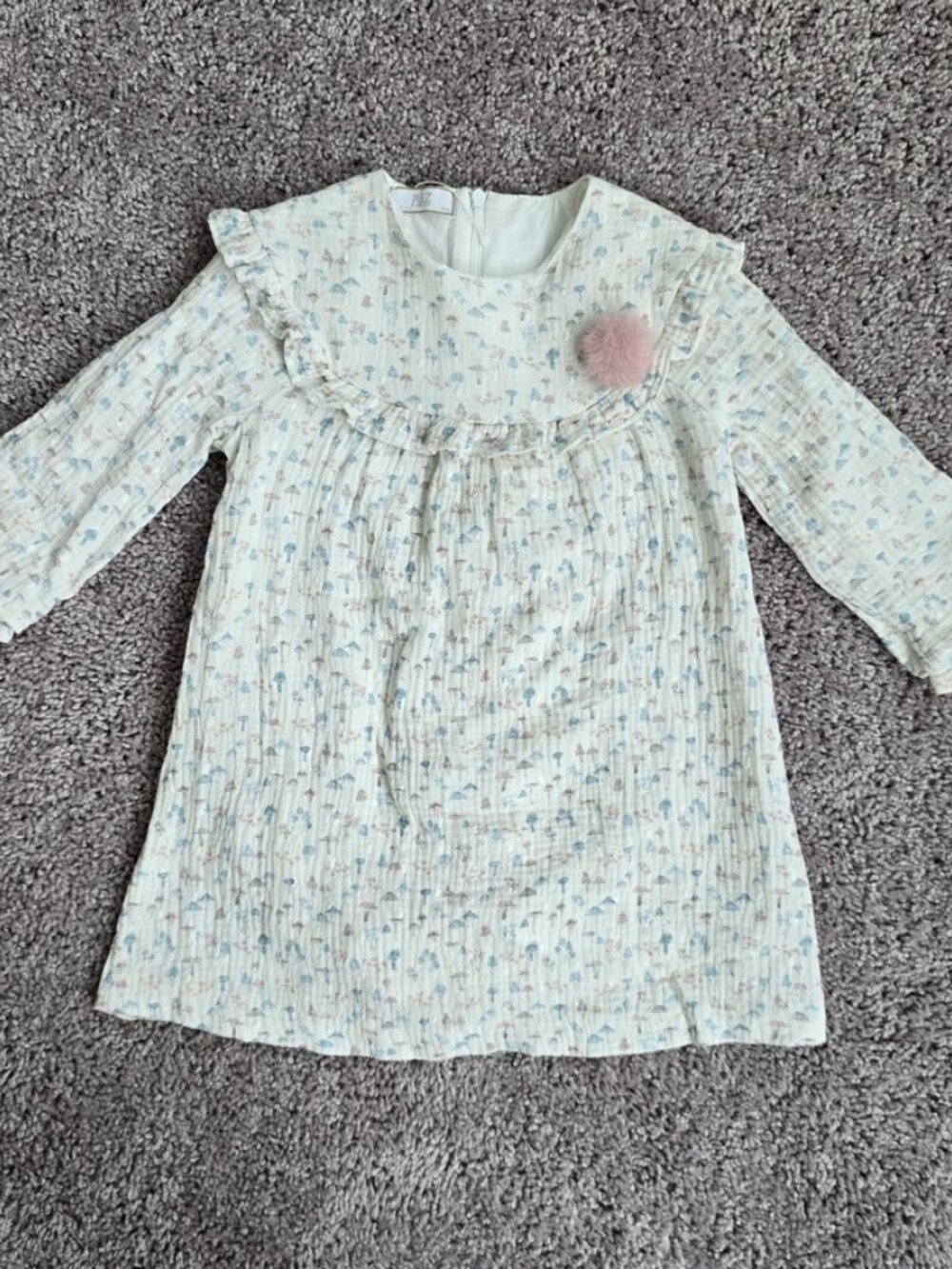 Paz Rodriguez Spain Baby Girl Setitas Mushroom Cotton Gauze Dress Pom Pom 2T 48m